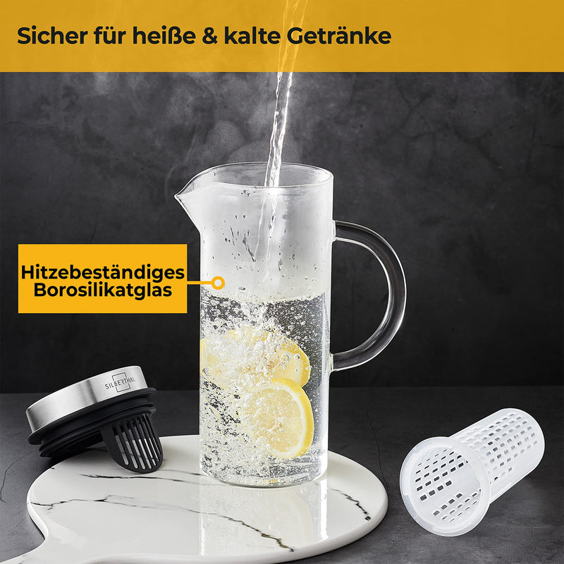 SILBERTHAL Glaskaraffe mit Frucheinsatz - 1 Liter Karaffe mit Einsatz - Spülmaschinenfest & Hitzebeständig