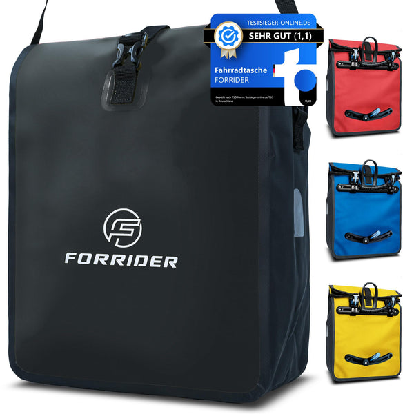 Forrider Fahrradtaschen Set Wasserdicht für Gepäckträger [2x22L Volumen] mit Schultergurt | Gepäckträgertasche | Einzel | Fahrrad Tasche Packtasche hält an jedem Gepäckträger