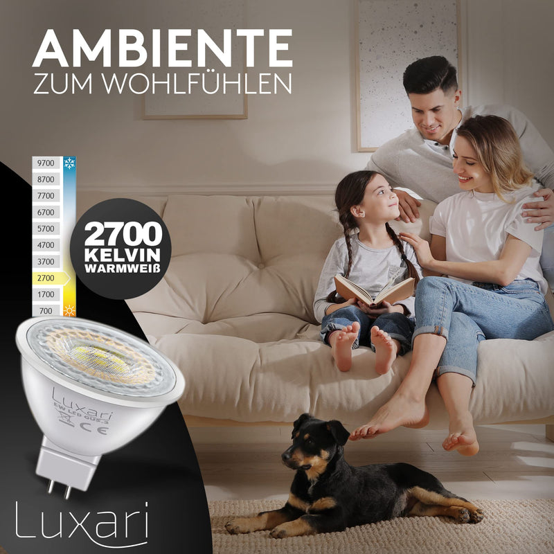 Luxari GU5.3 LED Lampe [5x] − MR16 LED − Entspricht 50W Halogenlampe − LED Leuchtmittel 5W 420lm − GU 5.3 LED Spot mit 2700K warmweiß - 12V LED - LED Spot 12V