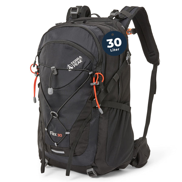 Terra Peak Wanderrucksack 30L Damen Herren Flex 30 & Erwachsene schwarz mittel - Trekking-Rucksack ergonomisch - Outdoor Daypack wasserdicht - Wander-Rucksäcke leicht mit Rückenbelüftung zum Wandern