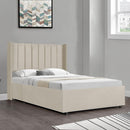 Juskys Polsterbett Savona 140x200 cm mit Matratze - Bett mit Bettkasten, Samt-Bezug - Bettgestell aus Holz, bis 250 kg, großes Kopfteil - Beige
