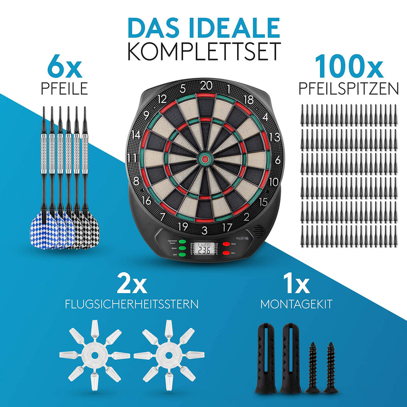 DartPro [DAS ORIGINAL] - Elektronische Dartscheibe Profi - Dartboard mit 6 Darts [kabellos nutzbar] - Innovativer Dartautomat mit 65 Varianten - Dart für 1 bis 8 Spieler