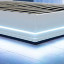 Juskys Polsterbett Toulouse 140x200 cm mit Bettkasten, LED Beleuchtung & Lattenrost - Bezug aus Kunstleder - Bett Jugendbett Stauraumbett - weiß