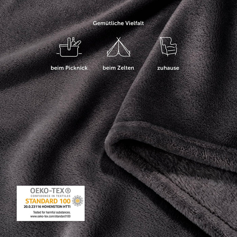 Blumtal Kuscheldecke aus Fleece - hochwertige Decke, Oeko-TEX® Zertifiziert in 130 x 150 cm, Kuscheldecke flauschig als Sofadecke, Tagesdecke oder Winterdecke, Anthrazit