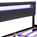 Juskys Polsterbett Paris 180 × 200 cm — Bettgestell mit LED Beleuchtung, Lattenrost & Kopfteil — Kunstleder & Holz — schwarz — Bett Doppelbett