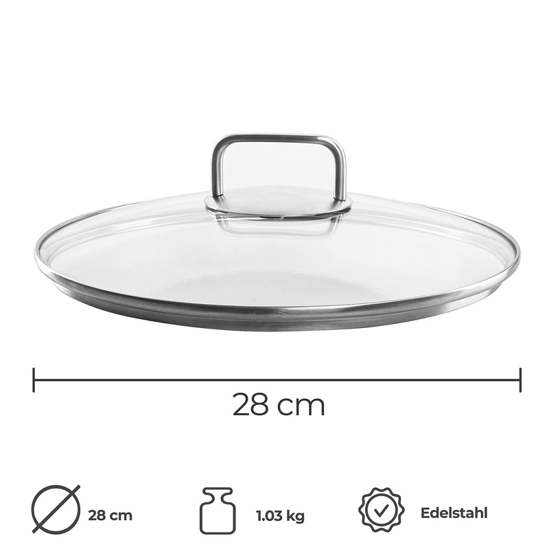SILBERTHAL Pfannendeckel 28cm - Universell einsetzbar - Glas, Edelstahl - Deckel für Bratpfanne, Servierpfanne oder Wok