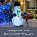 Juskys XXL Schneemann 240 cm aufblasbar mit integr. Gebläse & 20 LEDs, Weihnachtsdeko beleuchtet IP44, Winterdeko für Außen mit 6 Heringe & 3 Seile