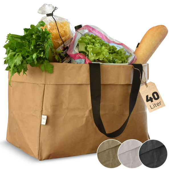 D&D Living® Umweltfreundliche Einkaufstasche aus Zellostan - faltbar, groß, stabil - Praktisch als Einkaufskorb, Tragetasche oder Holzkorb (40 Liter) (Braun)