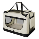 Juskys Hundetransportbox Lassie XL (beige) faltbar - 56 x 81 x 58 cm - Hundebox mit Decke, Tasche & Griffen — Stoff Autotransportbox für Hunde