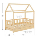 Juskys Kinderbett Marli 80 x 160 cm mit Bettkasten 2-teilig, Rausfallschutz, Lattenrost & Dach - Massivholz Hausbett für Kinder - Bett in Natur