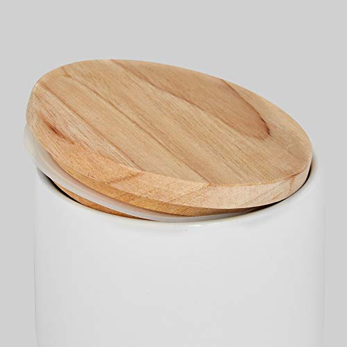 SPRINGLANE Keramik Vorratsdosen mit Holzdeckel Stripes, Kautschukholz-Deckel, Aufbewahrungsdosen, Frischhaltedosen - 10,1 x 9,3 cm hellgrau