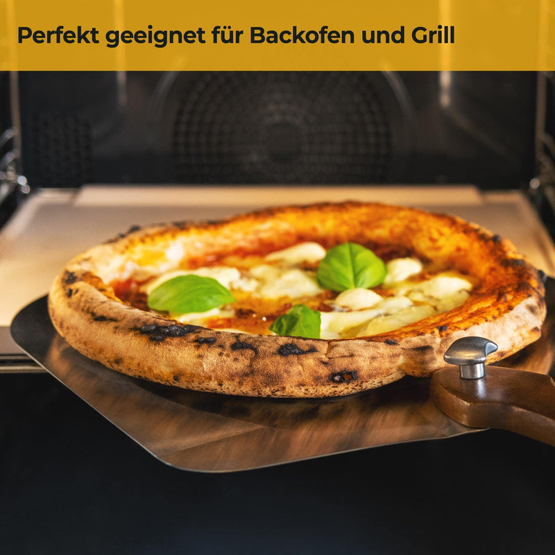 SILBERTHAL Pizzastein für Gasgrill & Backofen mit Pizzaschaufel aus Edelstahl - Rechteckig 30×38 cm – Steinplatte aus Cordierit zum Pizza- & Brot backen