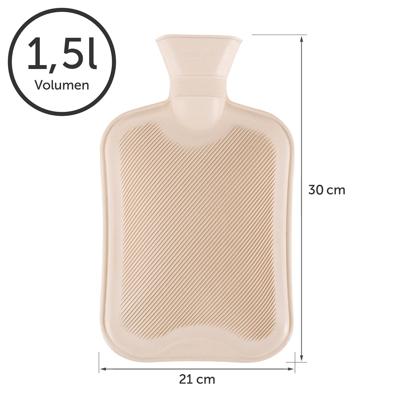 Blumtal Wärmflasche mit Bezug aus Polar Fleece - Auslaufsichere Wärmeflasche aus Naturkautschuk für Kinder und Erwachsene, Bettflasche zur Schmerzlinderung - Weiß