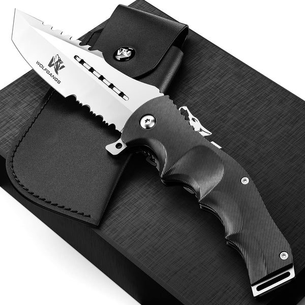 Wolfgangs UNDIQUE Einhand-Messer/Survival-Messer mit Multifunktions-Klinge/Outdoor-Messer in ansprechendem Design (Siber)