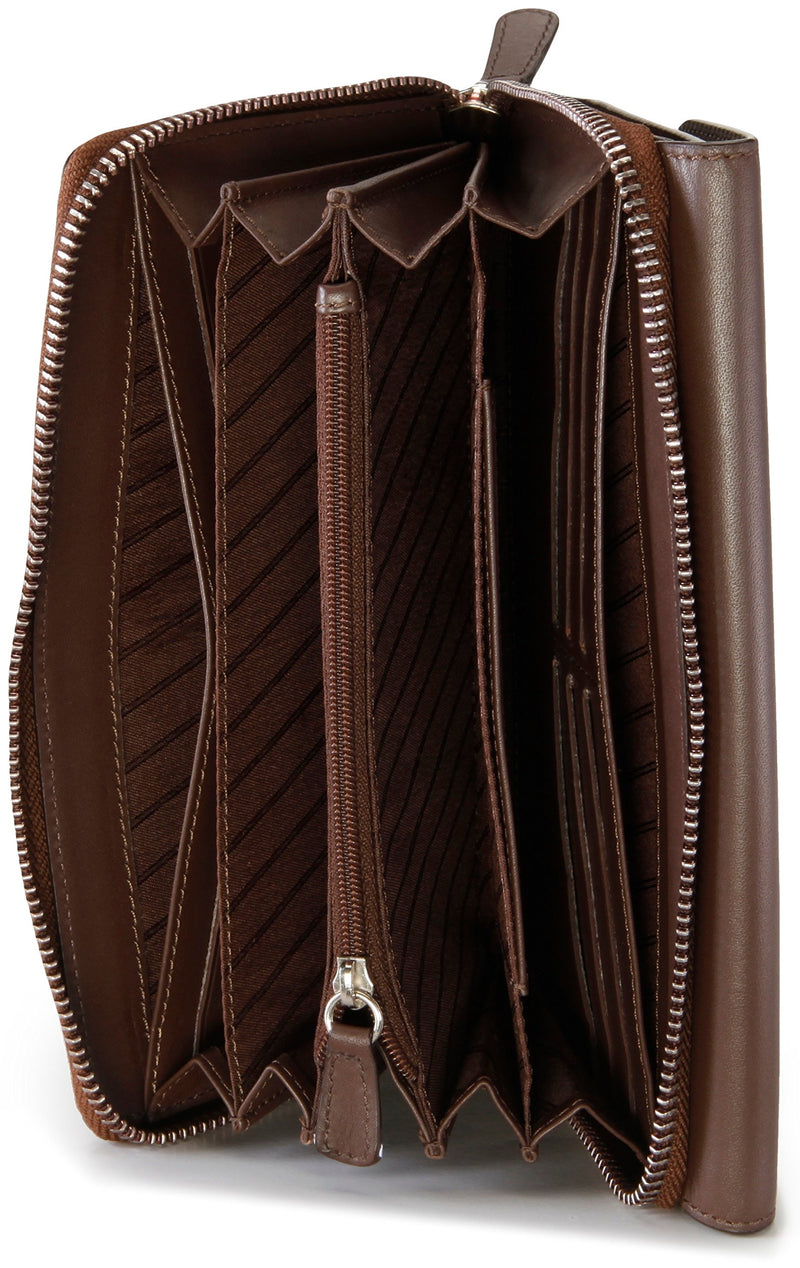 LEABAGS Joplin Damen-Geldbeutel aus echtem Kalbs-Leder im Vintage Look - Braun