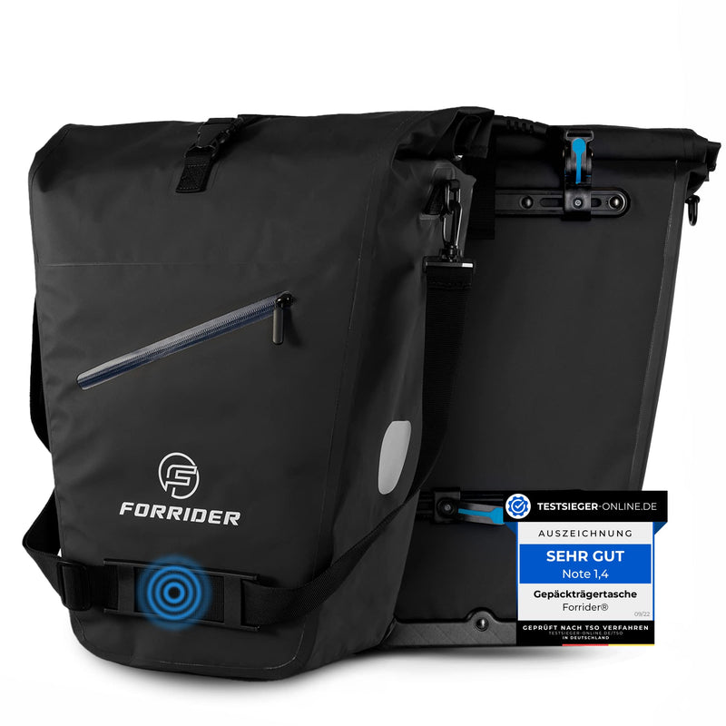 Forrider Gepäckträgertasche Wasserdicht Fahrradtasche für Gepäckträger [27Liter] mit MagnetLock Schultergurt passt an jedes Fahrrad