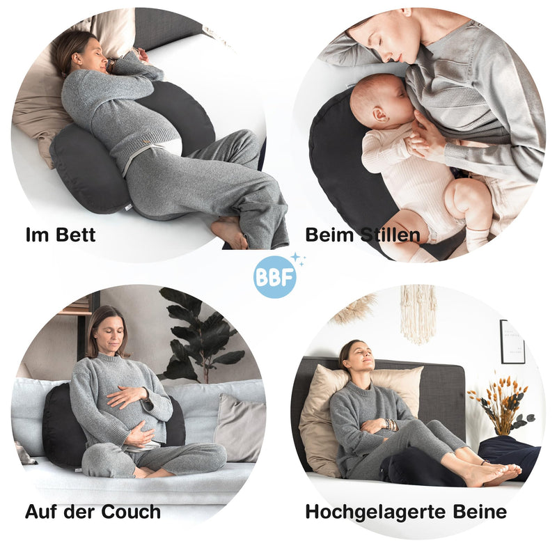 BabybeFun Schwangerschaftskissen [Platzsparend] Pregnancy Pillow für optimale Seitenlage mit Verstellbarer Größe für Schlafkomfort und gegen Rückenschmerzen | Schwarz