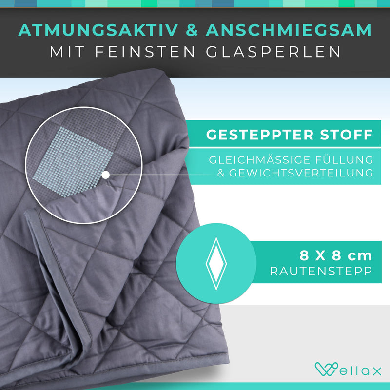 WELLAX Gewichtsdecke - Therapiedecke - 3,2kg, 104x152 cm - Weighted Blanket - 100% Baumwolle - Für Stressabbau & Angstzustände - Mit Tasche