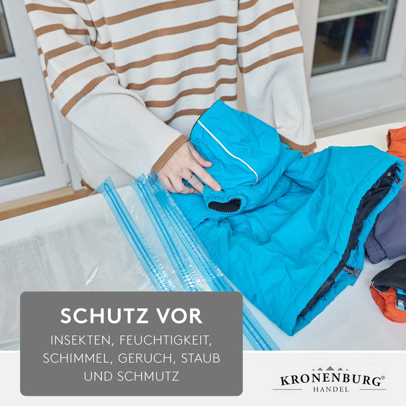 Kronenburg Vakuumbeutel zum Aufhängen 70x145cm + 70x105cm, 6er Set inkl. Handpumpe - Vakuum Kleiderbeutel mit Haken wiederverwendbar-Aufbewahrungsbeutel für Kleidung, Anzüge, Mäntel etc.