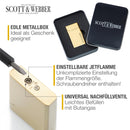Scott & Webber® - Sturmfeuerzeug mit Jetflamme - Nachfüllbares Feuerzeug aus Metall einstellbar bis 1300°C - Inkl. edler Metallbox (Gold Square)