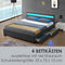 Juskys Polsterbett Lyon 140 x 200 cm mit Bettkasten, LED Beleuchtung, Lattenrost & Kunstleder, grau, Bett Bettgestell Einzelbett Jugendbett