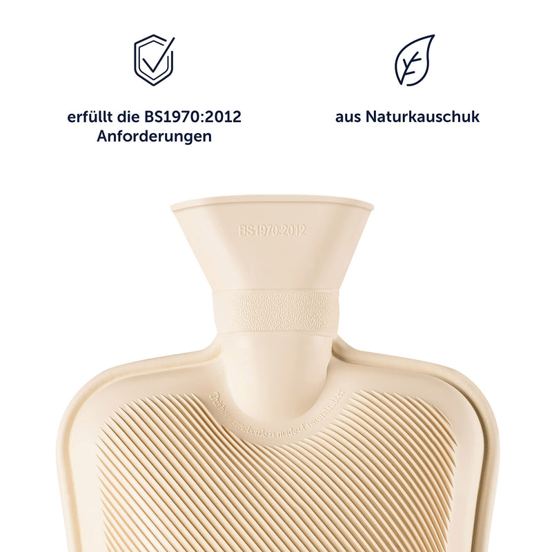 Blumtal Premium Wärmflasche mit Bezug in Kunstfelloptik - Wärmeflasche mit Kuschelweichem Fellbezug zur Schmerzlinderung, Auslaufsichere Bettflasche aus Naturkautschuk für Kinder und Erwachsene, Weiß