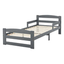 Juskys Jugendbett Arona 90x200 cm mit Matratze - Bettgestell aus Massivholz in Grau - Einzelbett mit Rausfallschutz - Stauraum unter dem Bett