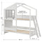 Juskys Kinder Hochbett Traumhaus 90x200 cm - Kinderbett mit Dach, 2 Betten, Lattenrost & Leiter - Hausbett, Etagenbett Kinderzimmer - Holz Bett Weiß