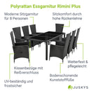 Juskys Polyrattan Gartenmöbel-Set Rimini Plus 9-teilig & wetterfest — Sitzgruppe mit Tisch & 8 Stühle - Essgruppe für 8 Personen - Schwarz mit Grau
