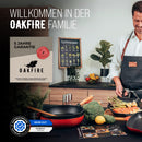 Oakfire Bratpfanne Gusseisen Emailliert 28cm Induktion Pfanne Gusseisern Gusspfanne Steakpfanne Schmorpfanne Holzgriff rot mit Non-Stick Patina, Emaille