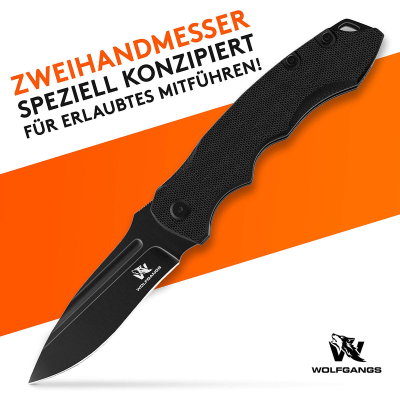 Wolfgangs FEROX Zweihandmesser Klappmesser aus feinstem D2 Stahl - Legales Taschenmesser Klappmesser - Rebustes Outdoor Messer Survival - Klappmesser Outdoor inkl. Kydex Holster (FullBlack)