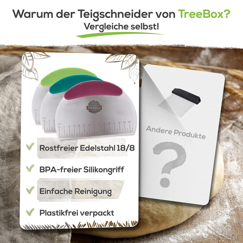 TreeBox Profi Teigschneider aus Edelstahl und Silikon – Der Moderne Teigschaber ohne Plastik – Stabil und Hitzebeständig - Perfekt für Kuchen, Torte und Plätzchen (Englischer Text)