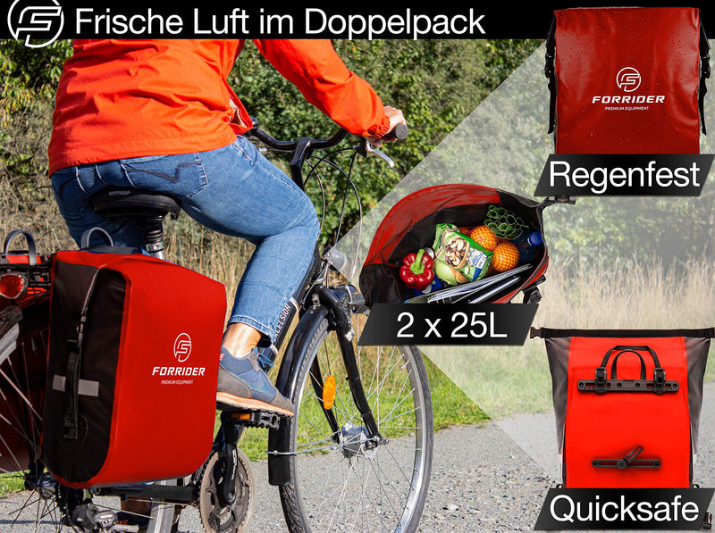 Forrider 2er Set Fahrradtaschen für Gepäckträger Wasserdicht Reflektierend | Gepäckträgertaschen 50L | Sattel Tasche fürs Fahrrad zum Einkaufen