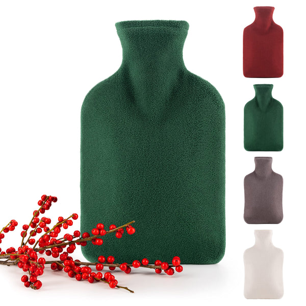 Blumtal Wärmflasche mit Bezug aus Polar Fleece - Auslaufsichere Wärmeflasche aus Naturkautschuk für Kinder und Erwachsene, Bettflasche zur Schmerzlinderung, Grün