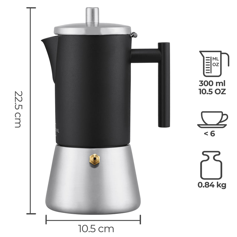 SILBERTHAL Espressokocher aus Edelstahl 300 ml – 4-6 Tassen – Kaffeekocher für Elektro, Keramik und Gasherd geeignet - Inkl. Reduktionsfilter - Espressokanne für unterwegs
