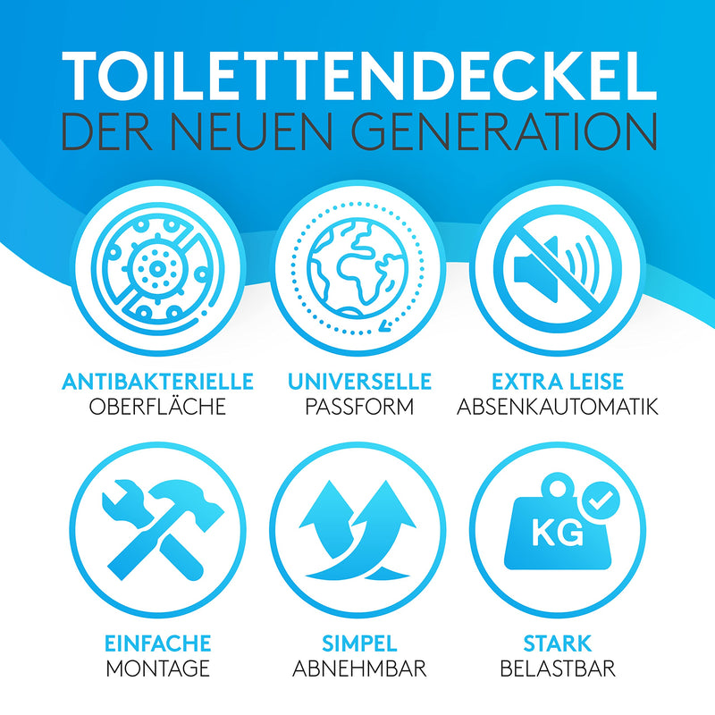 Comodo Toilettendeckel mit Absenkautomatik & Quick Release - Antibakterieller Klodeckel in D Form - Universeller WC Sitz aus Duroplast - Klobrille inkl. Montagezubehör
