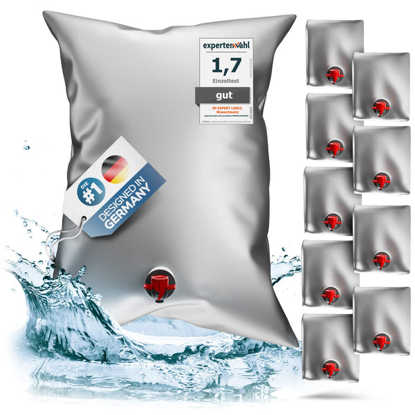 JM EXPERT LINE® Reißfestes Wasserbeutel-Set 30 Liter [10St.] I 20% mehr Volumen für sicheren Trinkwasser-Notvorrat I 100% Auslaufsicherer Wasserbehälter I BPA-freier Wassersack für den Notfall…
