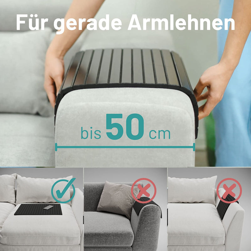 D&D Living Sofatablett - Couch Ablage flexibel für Armlehne aus natürlichem Holz | Tablett für Sofa, Bambus Schwarz (XL)
