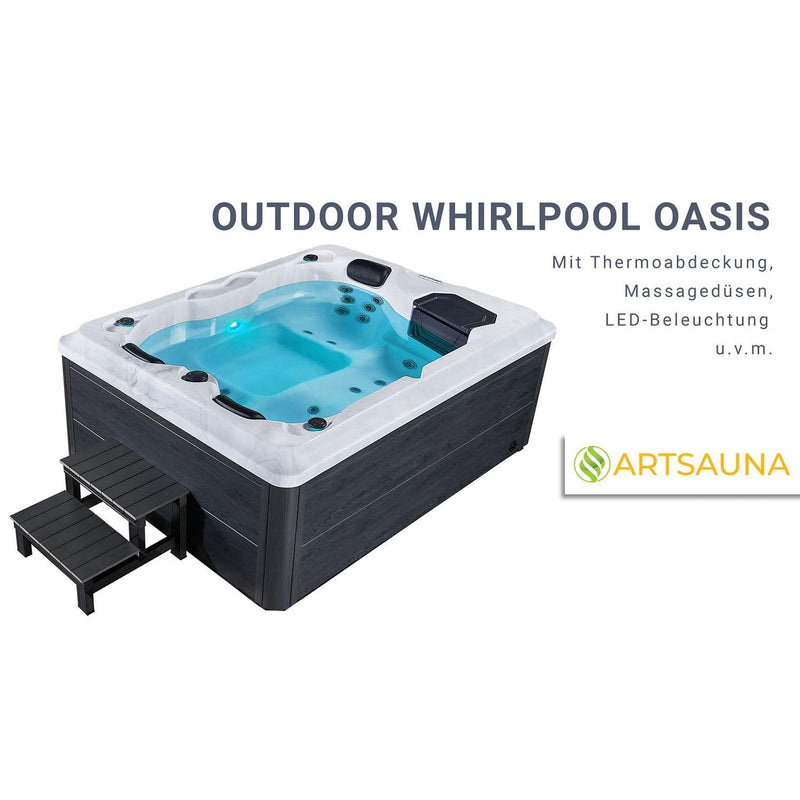 Artsauna Outdoor Whirlpool Oasis - Spa mit Massagedüsen, LED-Beleuchtung, 2 Filter, Abdeckung, Pumpe - Whirlpool Winterfest & beheizbar