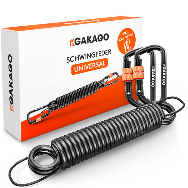 Gakago Schwingfeder für Hängesessel - Angenehmes Schwingen - Extra sicheres Stahlfeder Set mit Sicherungsedelstahlseil und 2 Karabiner mit Schraubverschluss