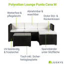 Juskys Polyrattan Lounge Punta Cana M wetterfest mit 3er Sofa, Hocker, Tisch & Kissen - 3-4 Personen - Gartenlounge Gartenmöbel Set schwarz/Creme