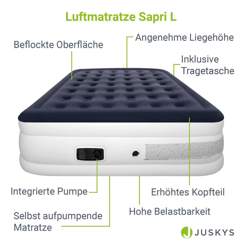 Juskys Luftmatratze Sapri L - 2 Personen Luftbett selbstaufblasend - aufblasbare Matratze als Gästebett oder für Camping - integrierter Pumpe