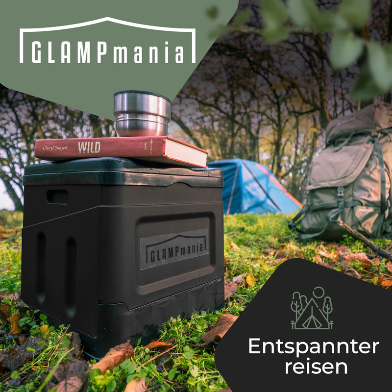 GLAMPmania Campingtoilette ohne Chemie [SEHR STABIL] für Tüten | Platzsparend, Flexibel und Clean | Die Mobile Toilette für Outdoor Camping, Festival, EDC, Zelten | Schwarz