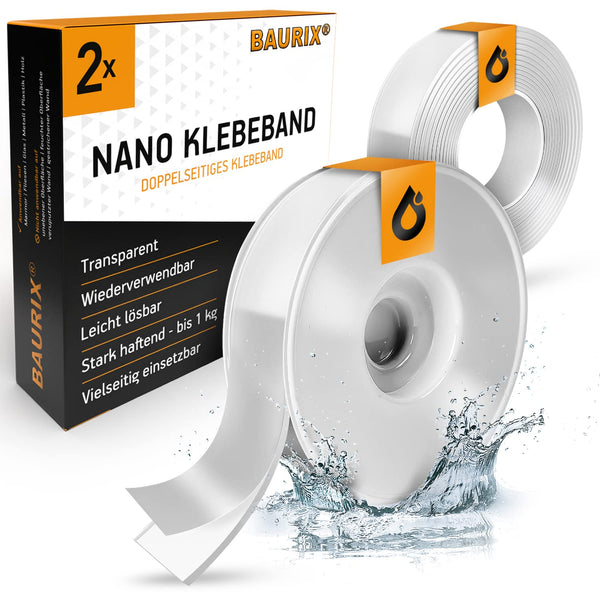 BAURIX® Nano-Tape Doppelseitig [6m] I Doppelseitiges Klebeband Extra Stark I Waschbares Alien Silikon Nano-Klebeband Transparent