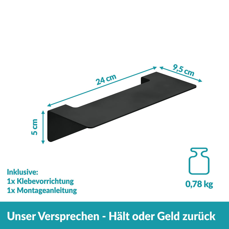WEISSENSTEIN Badablage ohne Bohren aus Edelstahl - Selbstklebende Ablage fürs Bad - 24 x 9,5 x 5 cm - schwarz