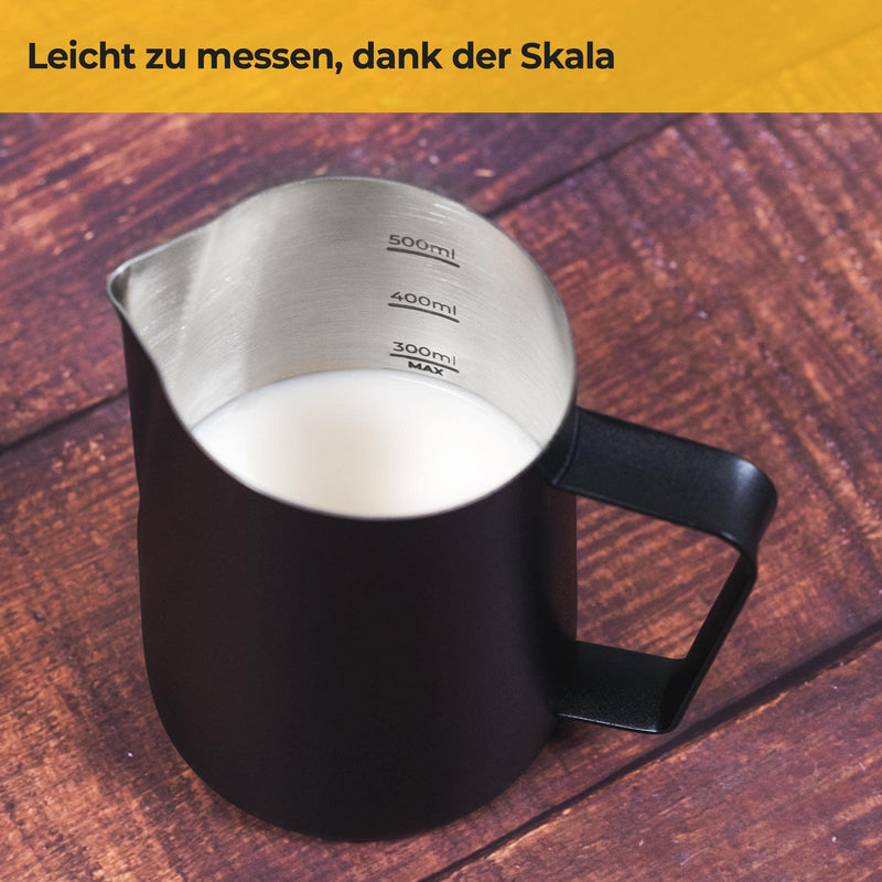 SILBERTHAL Milchkännchen Edelstahl 500ml schwarz - Professionelles Barista Zubehör mit Latte Art Ausguss