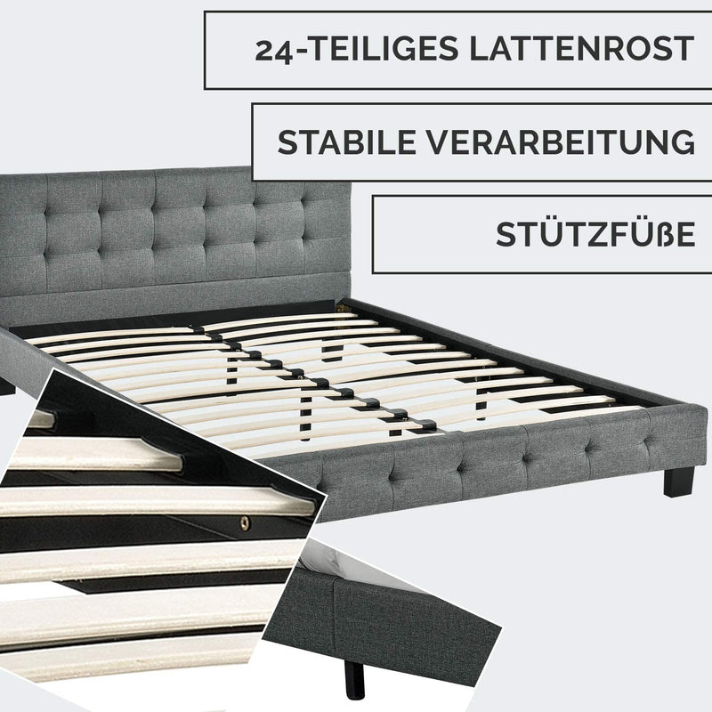 Juskys Polsterbett Manresa 120x200 cm - Bett Komplett-Set mit Matratze, Lattenrost & Kopfteil - Holz Bettgestell für Kinder bis Erwachsene — grau