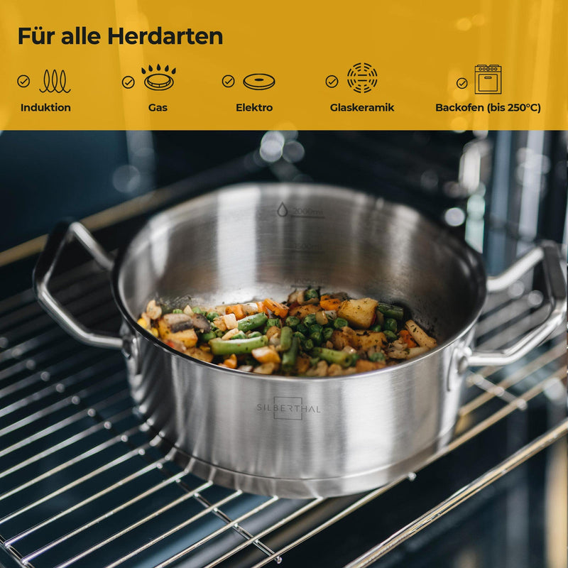 SILBERTHAL Kochtopf Induktion 20 cm - Edelstahl - 3,5L - Topf mit Deckel zum Einhängen - Für alle Herdarten - Ofenfest
