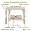 Juskys Garten Schaukelliege Kassandra - Outdoor Gartenliege mit Sonnendach und Vorhängen für 2 Personen - Hängeliege mit Polster für draußen - Weiß