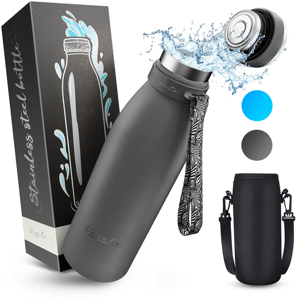 Vezato Trinkflasche Edelstahl - BPA-freie Isolierflasche 500 ml - Auslaufsichere Wasserflasche mit doppelter Isolierung - Thermosflasche spülmaschinenfest - Für Kohlensäure geeignet - Nachhaltig